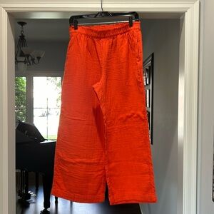 High-Waisted Crinkle Gauze Pull-On Ankle Pants